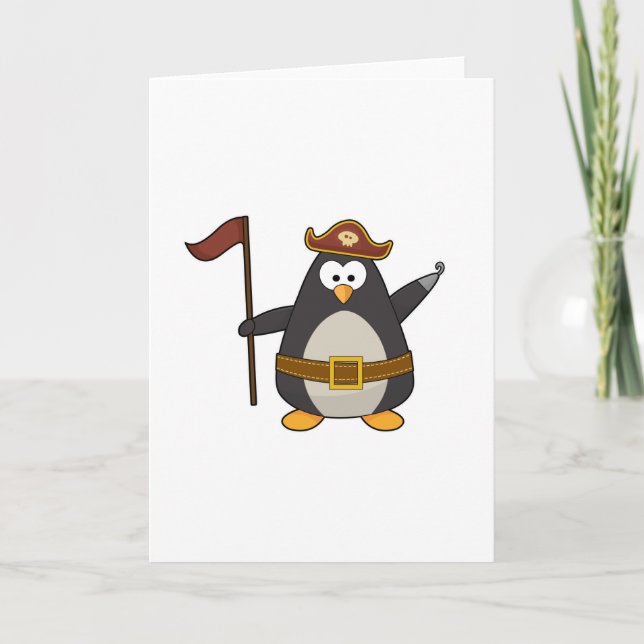 Pingvin som pirat med piratbälte & hatt kort (Framsida)