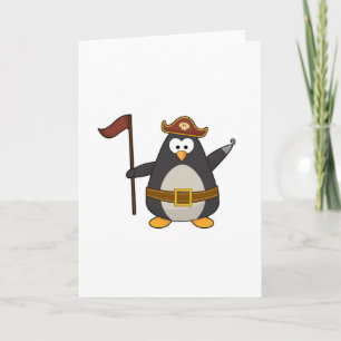 Pingvin som pirat med piratbälte & hatt kort
