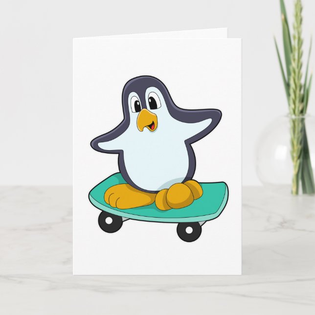 Pingvin som Skater på Skateboard Kort (Framsida)