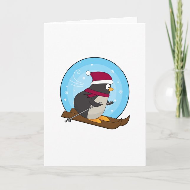 Pingvin som skidåkare med skidor kort (Framsida)