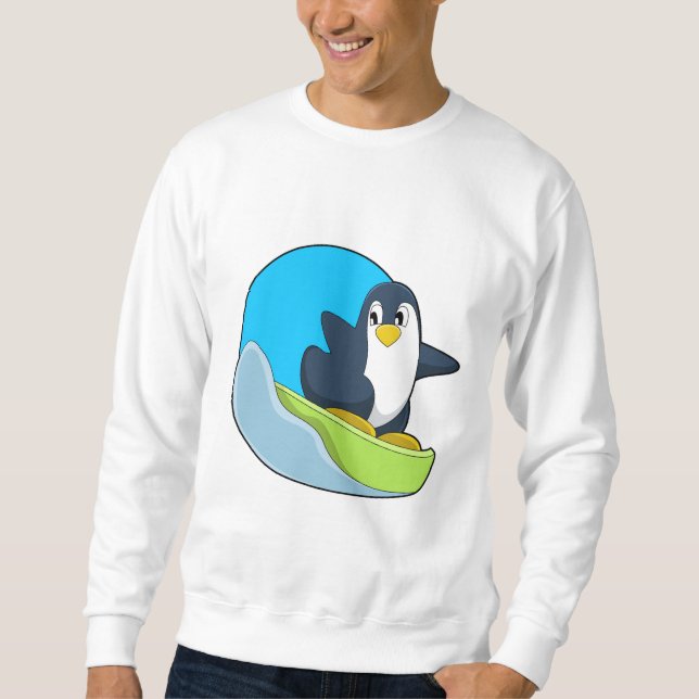 Pingvin som snowboardåkare med Sonowboard.PNG Lång Ärmad Tröja (Framsida)
