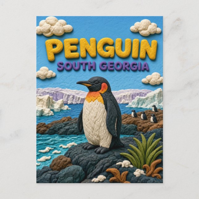 Pingvin South Georgia Modern KlayKoo Vykort (Framsida)