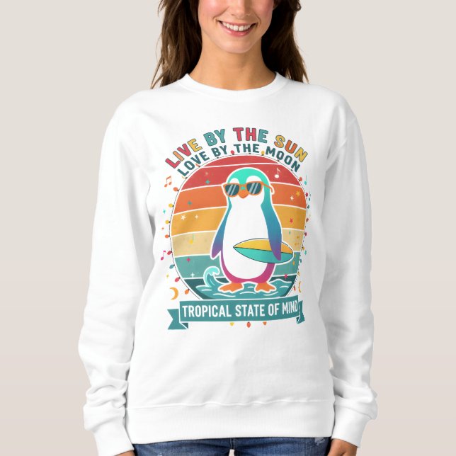Pingvin Surfare Långärmad T Shirt (Framsida)