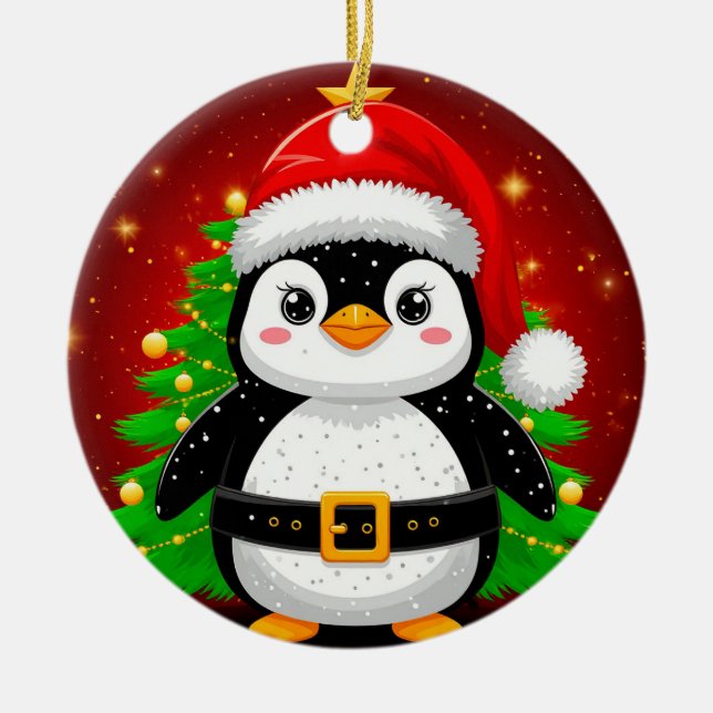 🐧 Pingvin Tomte Julgran Holiday Kul ✨ Julgransprydnad Keramik (Framsidan)