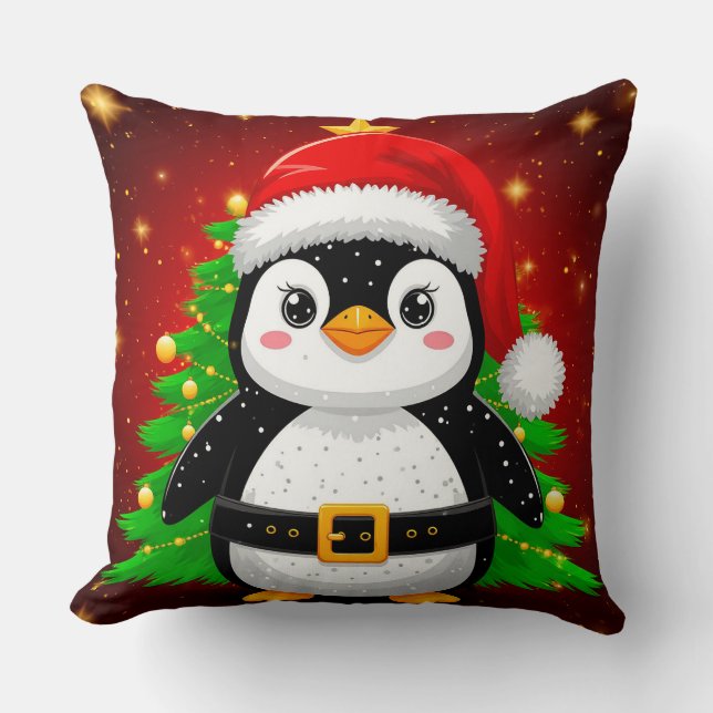 🐧 Pingvin Tomte Julgran Holiday Kul ✨ Kudde (Framsida)