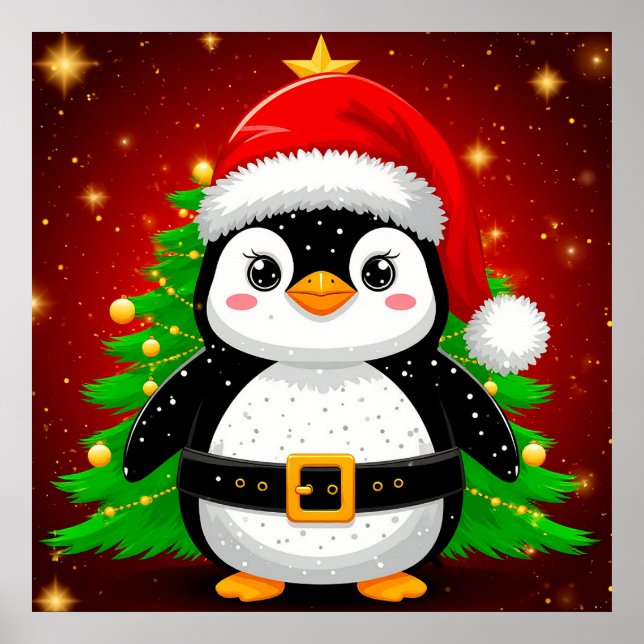 🐧 Pingvin Tomte Julgran Holiday Kul ✨ Poster (Framsidan)