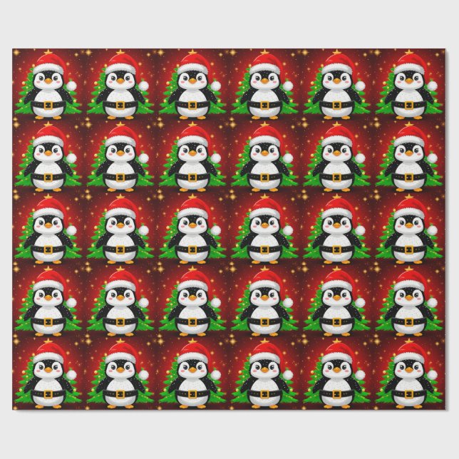 🐧 Pingvin Tomte Julgran Holiday Kul ✨ Presentpapper (Platt)
