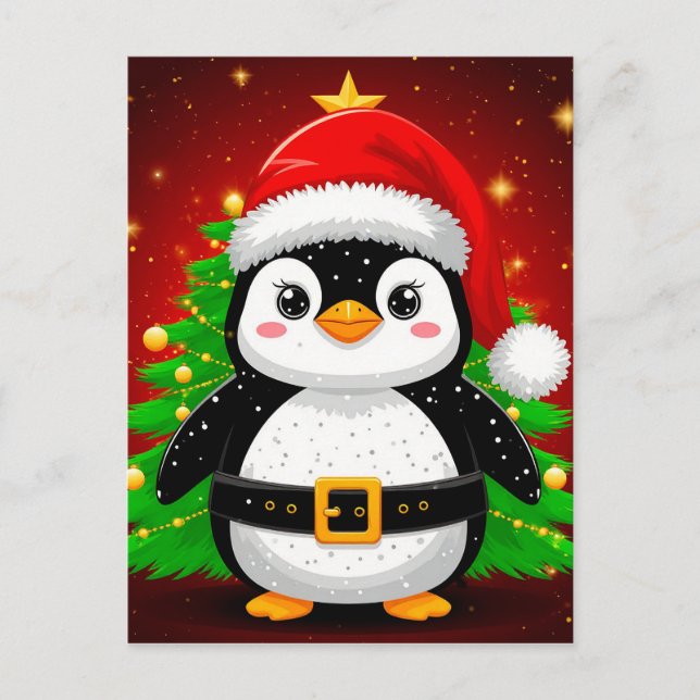 🐧 Pingvin Tomte Julgran Holiday Kul ✨ Vykort (Framsida)