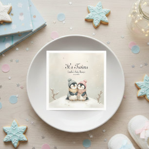 Pingvin Tvillingar Baby Shower Vinter Tema Pojke F Pappersservett