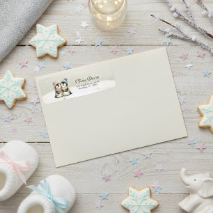 Pingvin Tvillingar Babyfirande Neutral Vinter Returadress Etikett