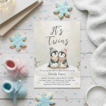 Pingvin Tvillingar Vinter Baby Shower Pojke Flicka