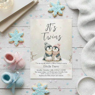 Pingvin Tvillingar Vinter Baby Shower Pojke Flicka Inbjudningar