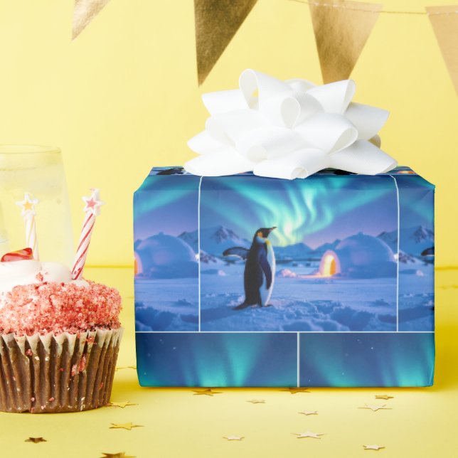 Pingvin under norrsken presentpapper (Födelsedagsfest)