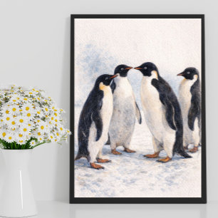 Pingvin Vägg Art Print – Söt Djur Illustration Poster