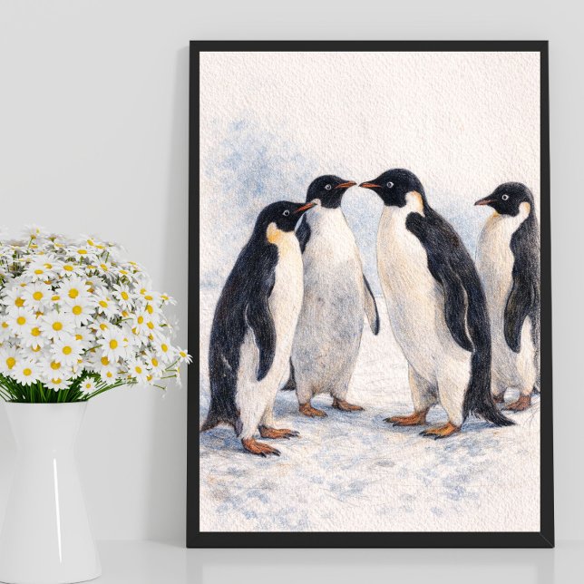 Pingvin Vägg Art Print – Söt Djur Illustration Poster (Skapare uppladdad)