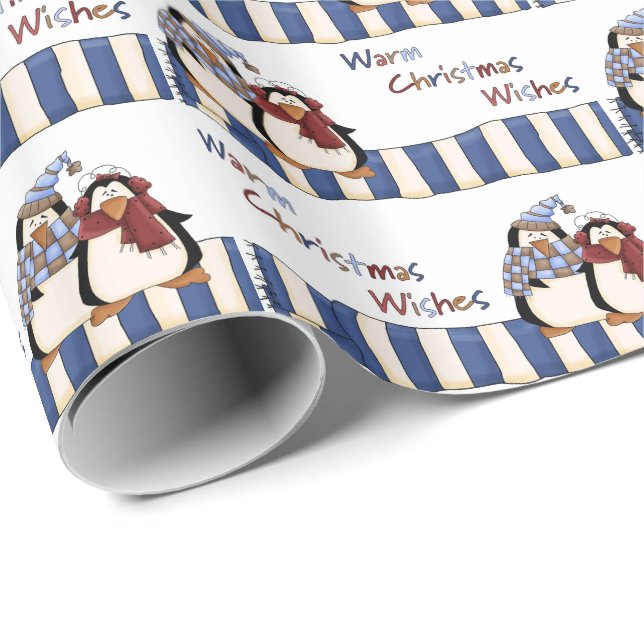 Pingvin Varm julhälsning Presentpapper (Rullad Hörn)