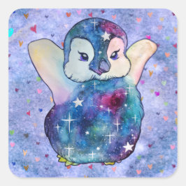 Pingvin vid namn Button Fyrkantigt Klistermärke