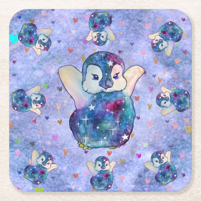 Pingvin vid namn Button Underlägg Papper Kvadrat (Framsidan)