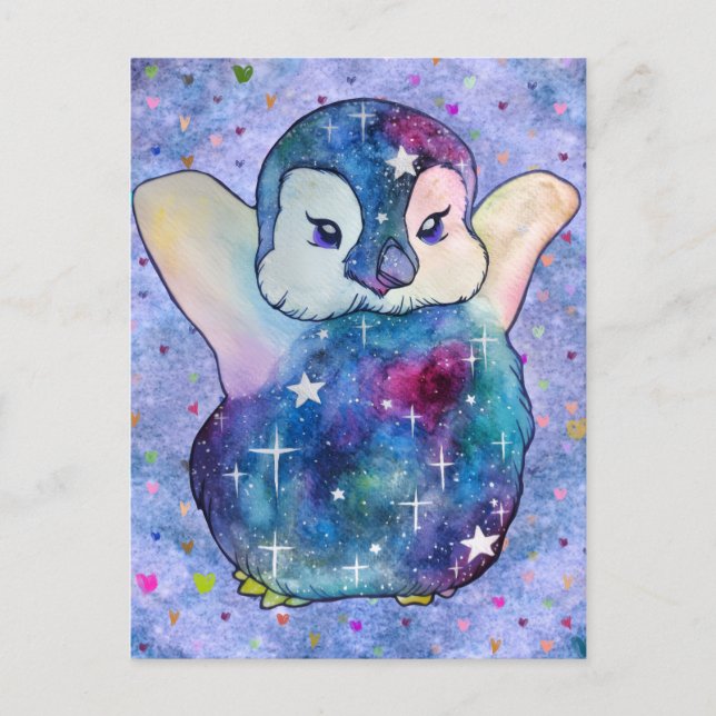 Pingvin vid namn Button Vykort (Framsida)