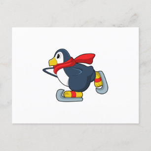 Pingvin vid skridskoåkning med skridskor.PNG Vykort