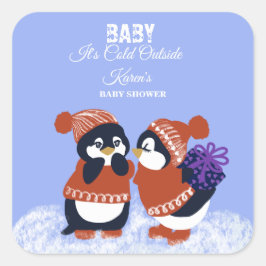 Pingvin Vinter Snö Födelsedags Baby Shower Kall Fyrkantigt Klistermärke
