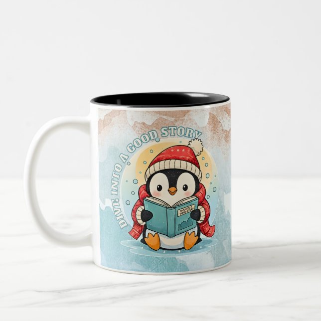 Pingvinbokälskare Vinterkaffemugg Två-Tonad Mugg (Vänster)