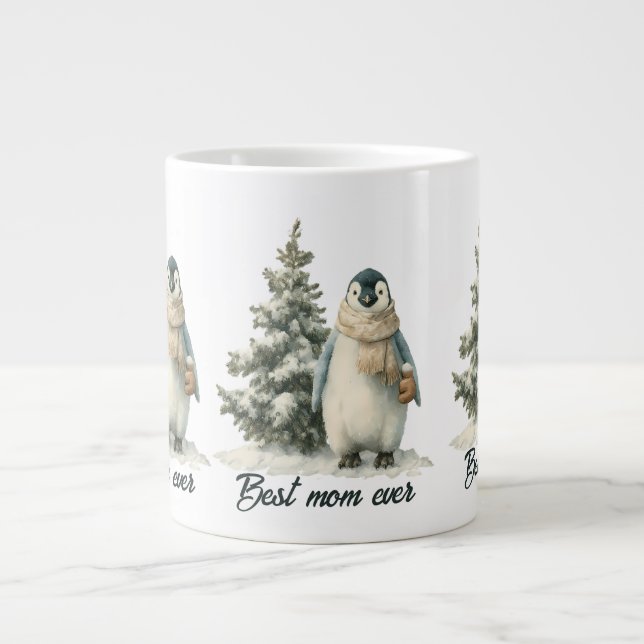 Pingvindesign “Bästa mamma någonsin” för vinter Jumbo Mugg (Framsidan)