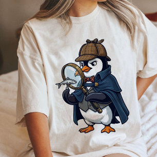 Pingvindetektiv med förstoringsglas och fisk t shirt