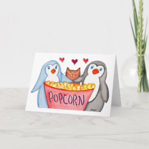 Pingviner älskar Popcorn Kort