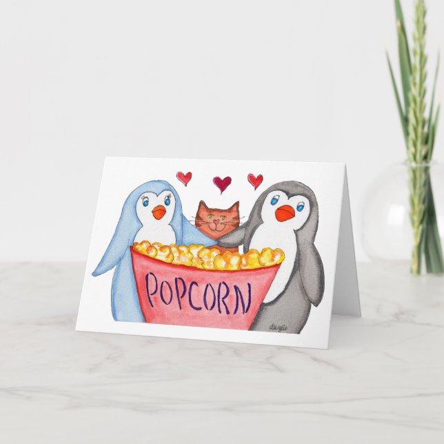 Pingviner älskar Popcorn Kort (Framsida)