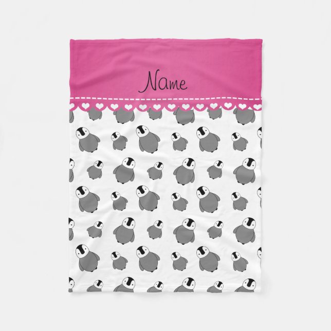 Pingviner från personlig, vita baby fleecefilt (Framsidan)