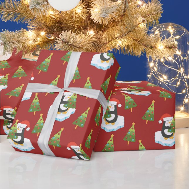 Pingviner Och Julgranar Presentpapper (Helgdagar)