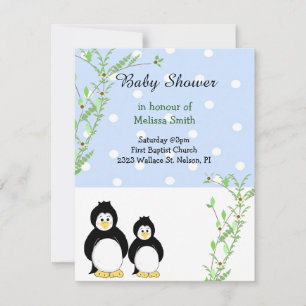Pingviner och vinrankor Baby Shower Inbjudan