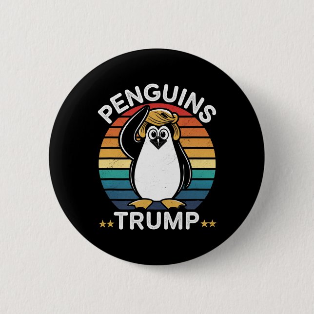 Pingviner Trump Roligt Motstånd Protest Design  Knapp (Framsida)