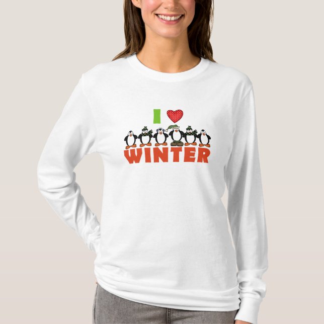 Pingvinet älskar jag vinter t-shirt (Framsida)