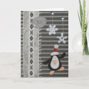 Pingvinet låt det snöa! Julhälsningar kortet Yule Helgkort