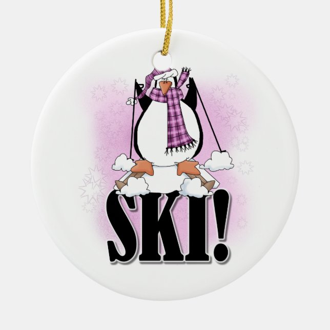 Pingvinet skidar Tshirts och gåvor Julgransprydnad Keramik (Framsidan)