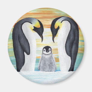 Pingvinfamilj med babypingvinet magnet