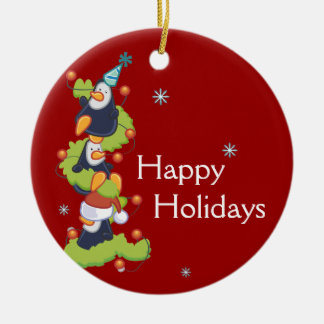 Pingvinfamiljjul Julgransprydnad Keramik