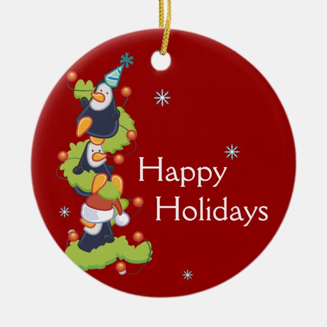 Pingvinfamiljjul Julgransprydnad Keramik (Framsidan)