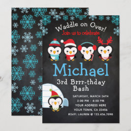 Pingvinfödelsedaginbjudan Inbjudningar