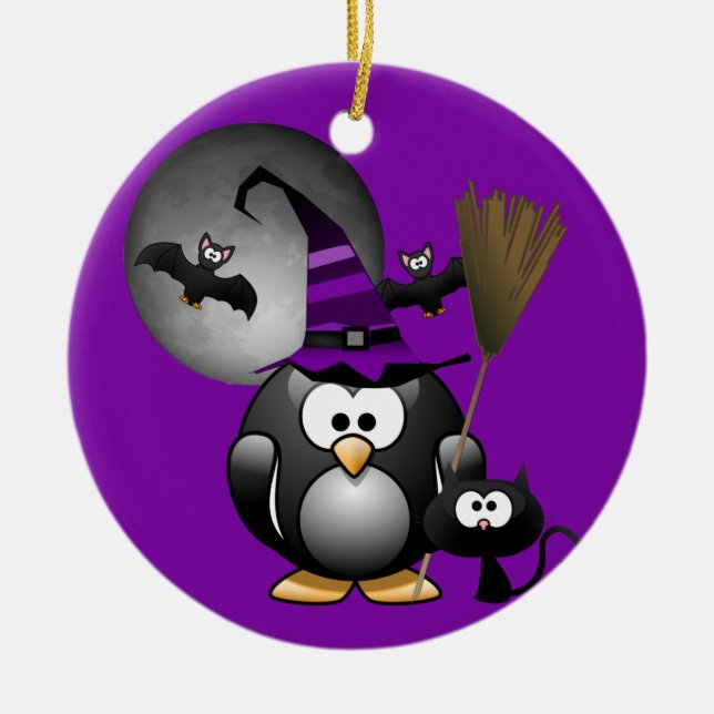 Pingvinhäxa Halloween Julgransprydnad Keramik (Framsidan)