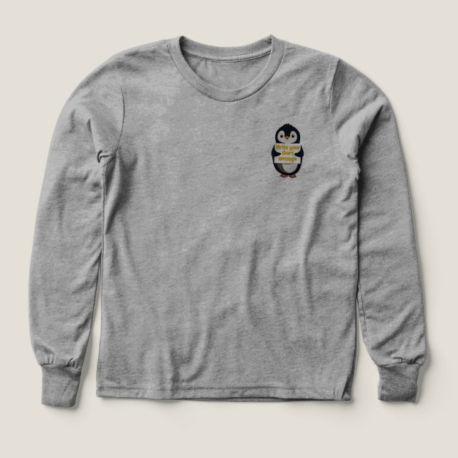 Pingvinillustration som håller anpassningsbar skyl t shirt (Design framsida)