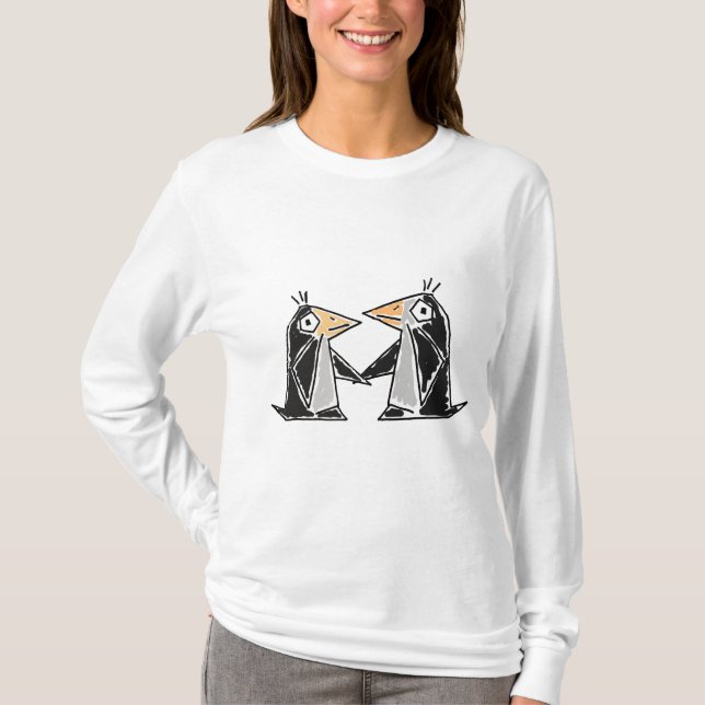 Pingvininnehav för tecknaden AC räcker T-tröja Tee Shirt (Framsida)