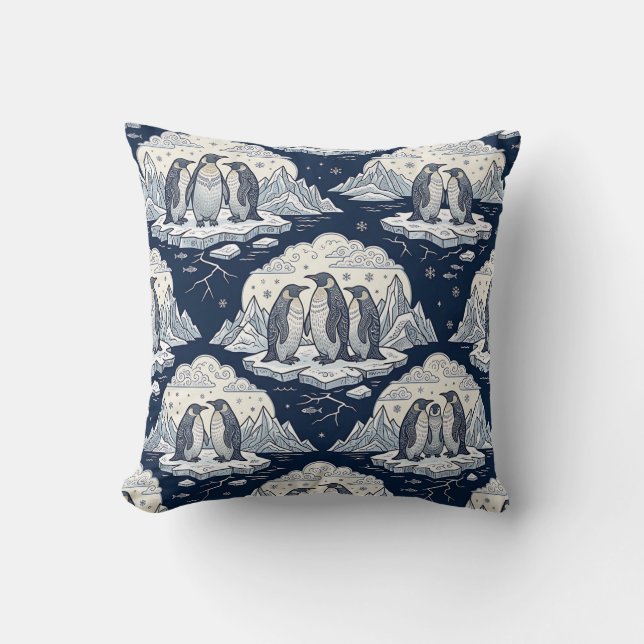 Pingvinkudd - Antarktis Sömlös Design Kudde (Framsida)