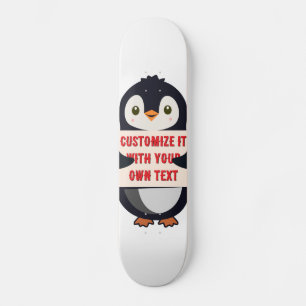 Pingvinmaskot som håller en skylt för anpassad tex mini skateboard bräda 18,5 cm