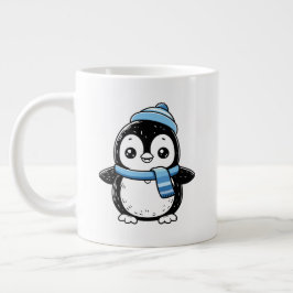 Pingvinmugg Söt Vinter | Pingvin med Hatt och Sk Jumbo Mugg