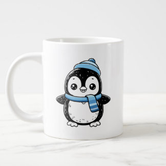 Pingvinmugg Söt Vinter | Pingvin med Hatt och Sk Jumbo Mugg