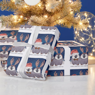 Pingvinpar Söt jul Tomte och ren Presentpapper