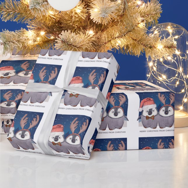 Pingvinpar Söt jul Tomte och ren Presentpapper (Helgdagar)